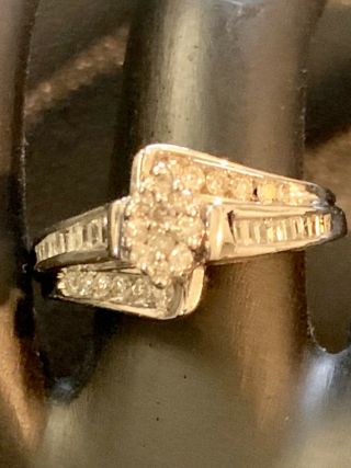 Vintage 14k White Gold 1/2 Ct Diamond Engagement Ring,  Sz 7 1/2
