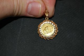1988 1/20 Oz Chinese Panda.  999 24k Gold Coin In 14k Gold Frame Charm Pendant