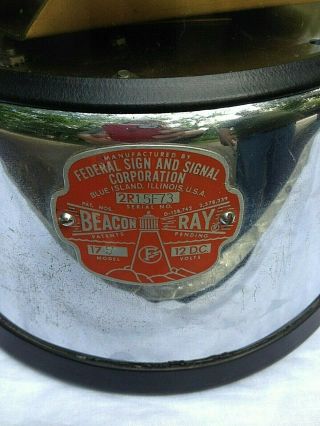 Vintage Large Federal Beacon Ray Light Model 175 Glass Dome 12 Volt 12 