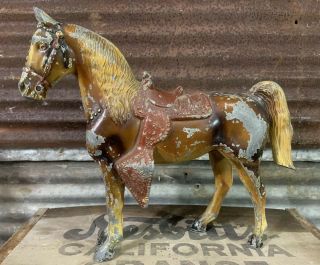 Vtg 30s 40s Cast Aluminum Western Horse W/ Saddle Mantle Clock 10.  25 " Telechron?