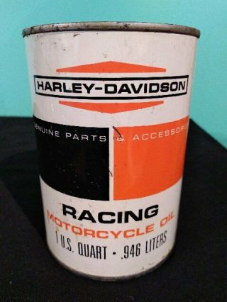 Vintage Harley Davidson Full Quart Metal Oil Can Racing Motorcycle Oil