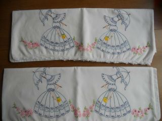 Vintage Embroidery Sunbonnet/parasole Lady Pillow Cases