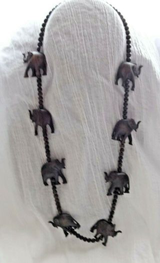 Vtg Haute Couture African Buffalo Horn Hand Elephant Beads Charming Necklace Wow
