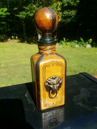 Vintage Leather Wrapped Covered Bottle Decanter Lion 