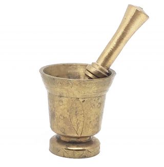 Antique Brass Mortar & Pestle Alchemist Medicine Pill Crusher Vintage Marked Hbs
