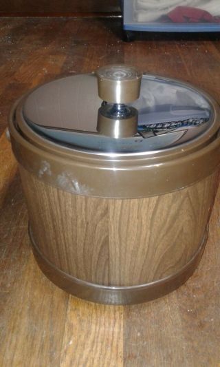 Vintage Kromex Ice Bucket Walnut With Chrome Lid