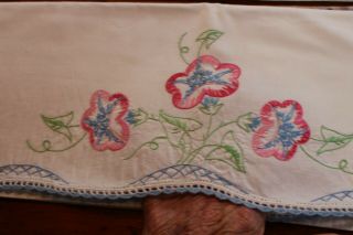 Vintage Cotton Pillowcases 21x30 Embroidered Posies & Crochet