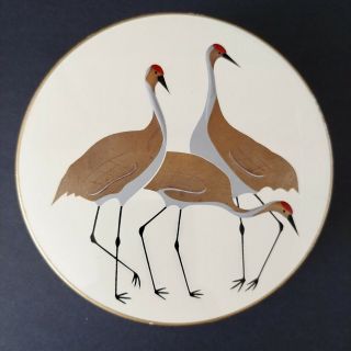 Vintage Otagiri Japan Lacquerware Set Of 5 Coasters With Case Sandhill Cranes