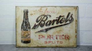 Old Antique Bartels Porter Splits Beer Advertising Litho Sign 1900s