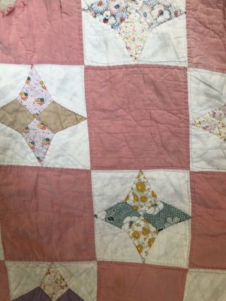 Vintage Cutter Quilt Piece Pink/white Blocks,  Patchwork,  Farmhouse,  Sunroom,  Ooak