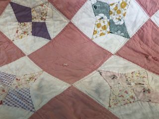 Vintage cutter quilt piece pink/white blocks,  patchwork,  farmhouse,  sunroom,  OOAK 2