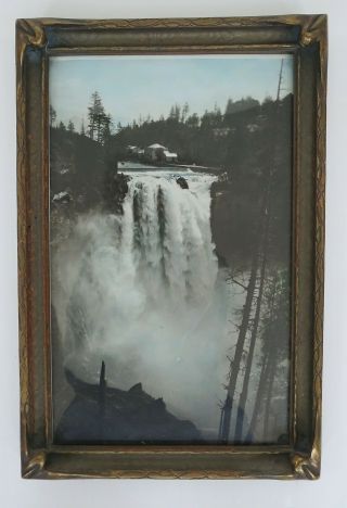 Vtg Hand Tinted Photograph Snoqualmie Falls Wa 1926 Pie Crust Frame