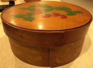 Antique England Wooden Shaker Pantry Box 6 1/2” D 2 3/4”h W/lid/copper Tacks