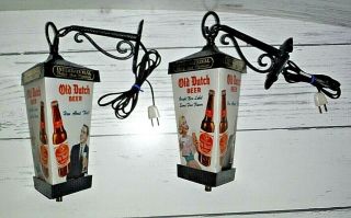 2 Vintage International Breweries Old Dutch Beer Hanging Light Up Lamps