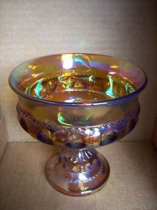 Vintage Indiana Amber Carnival Glass Thumbprint Pedestal Bowl Candy/dish Regency