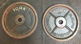 York Barbell Milled 45 Lb Olympic Weight Plates Vintage Usa Stamp 1 Pair 4