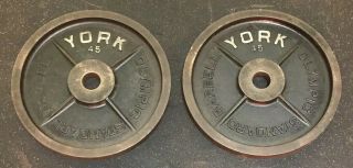York Barbell Milled 45 Lb Olympic Weight Plates Vintage Pre - Usa Stamp 1 Pair 7