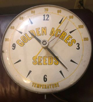 Vintage Advertising Clock Thermometer Golden Acres Seeds Farming
