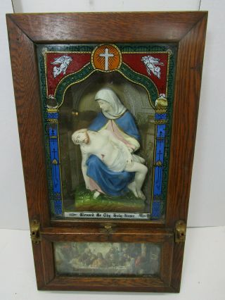 Old Vintage Religious Sick Call Last Rites Box Wood Box Jesus Crusifix