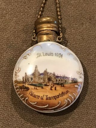 Rare 1904 St.  Louis Worlds Fair Palace Of Transportation Hand Painted Suv Flask