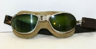Vintage Ww2 Us Aaf Navy An 6530 Pilots Goggles W/strap Green Tint