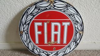 Vintage Fiat Sales & Service Porcelain Metal Sign,  Gas Oil Pump Plate