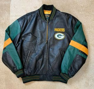 Vintage Carl Banks Nfl Green Bay Packers 100 Leather Jacket Size L