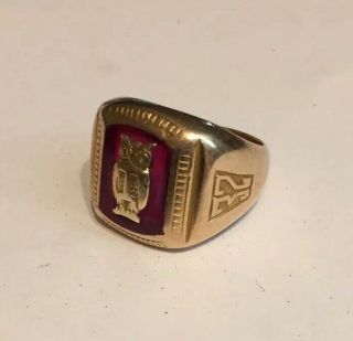 Temple University 1932 Temple Owl 10k Yellow Gold Class Ring