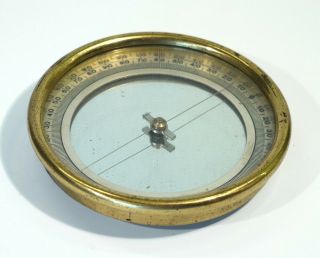 19th Century Antique Circular Brass Compass With Silvered Dial.