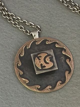 Graziella Laffi Sterling Silver 18k Gold Inca Inspired Pendant.  925 Silver Chain