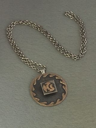 Graziella Laffi Sterling Silver 18K Gold Inca Inspired Pendant.  925 Silver Chain 2