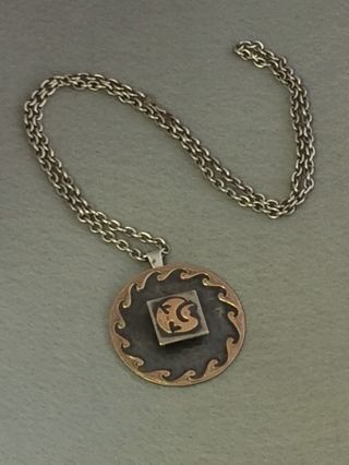 Graziella Laffi Sterling Silver 18K Gold Inca Inspired Pendant.  925 Silver Chain 3