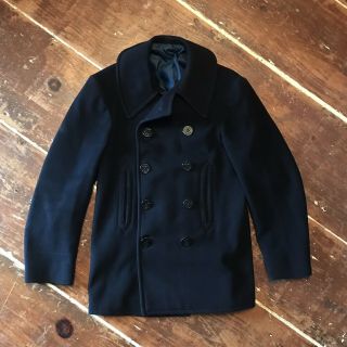 Wwii Us Navy Usn Wool 10 Button Pea Coat Mens Small 1940s Blue Deck Jacket