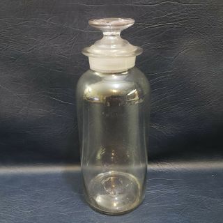 Large Antique Hand Blown Clear Glass Apothecary Jar Bottle Pontil Glass Lid 12 "