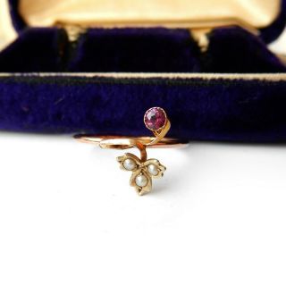 Antique Edwardian 9 Carat Gold Amethyst Seed Pearl Ring Conversion Ring