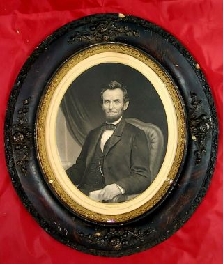 Rare 1864 Abraham Lincoln Lithograph By Samuel Sartain Era Correct Wood Frame