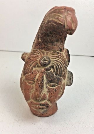 Mayan,  Aztec Terra Cotta Effigy Figure / Mexican Folk Art Head Approx.  5.  5 "