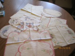 Vintage Embroidered Linens Lotof 16 For Dressers/tables