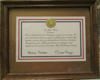 From The White House Signed By Ronald Reagan & Nancy Reagan Anniversary Wishes