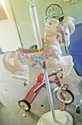 One Of A Kind Large 30 " Carousel White Horse,  Stand Hand Painted Full Size Pony
