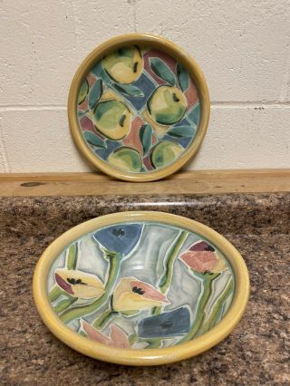 Set Of 2 - Vintage Ts Post California Redware Art Pottery Serving Bowl Plate