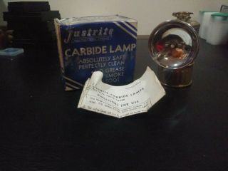Antique Justrite Miners Carbide Head Hat Lamp With Box Looks To Be