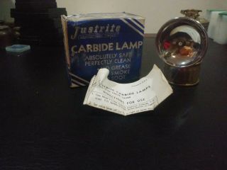Antique Justrite Miners Carbide Head Hat Lamp With Box looks to be 2