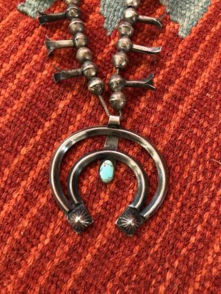 Vintage Navajo Old Pawn Silver Turquoise Naja Squash Blossom Necklace Native