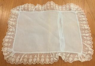 Vintage Baby Pillow Case Cover Sheer Light Blue White Embroidered Flowers Button