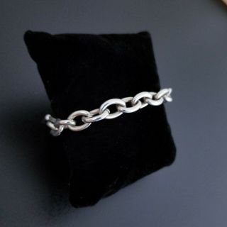 Vtg 925 Sterling Silver Thick Rolo Link Charm Bracelet,  Ca Hallmark,  7.  25 " 30.  7g