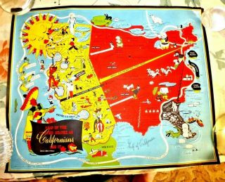 Vintage Lovely Cartoon Map Of The Usa As Californians See It By Arnold 1947