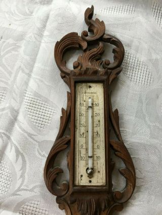 Antique French wall black forest barometer thermometer carved wood 2