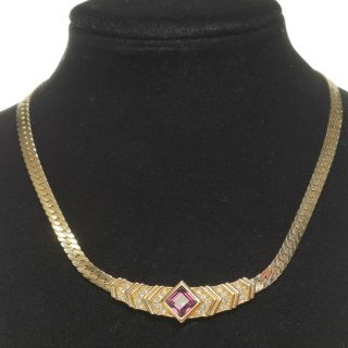 Vintage 1970s Christian Dior Signed Collar Necklace Purple Rhinestone Gold Tone