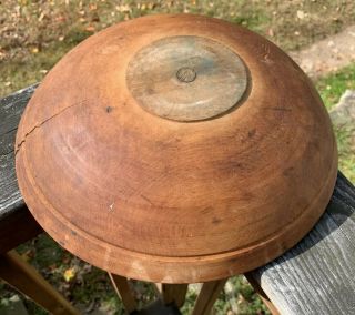 Antique Old Primitive Wooden Dough Bowl With Rim 13 1/4 Inches Wide Old Farm